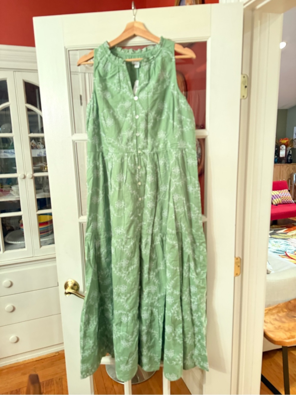 J. Jill Light Green Sleeveless Button-Front Maxi Dress